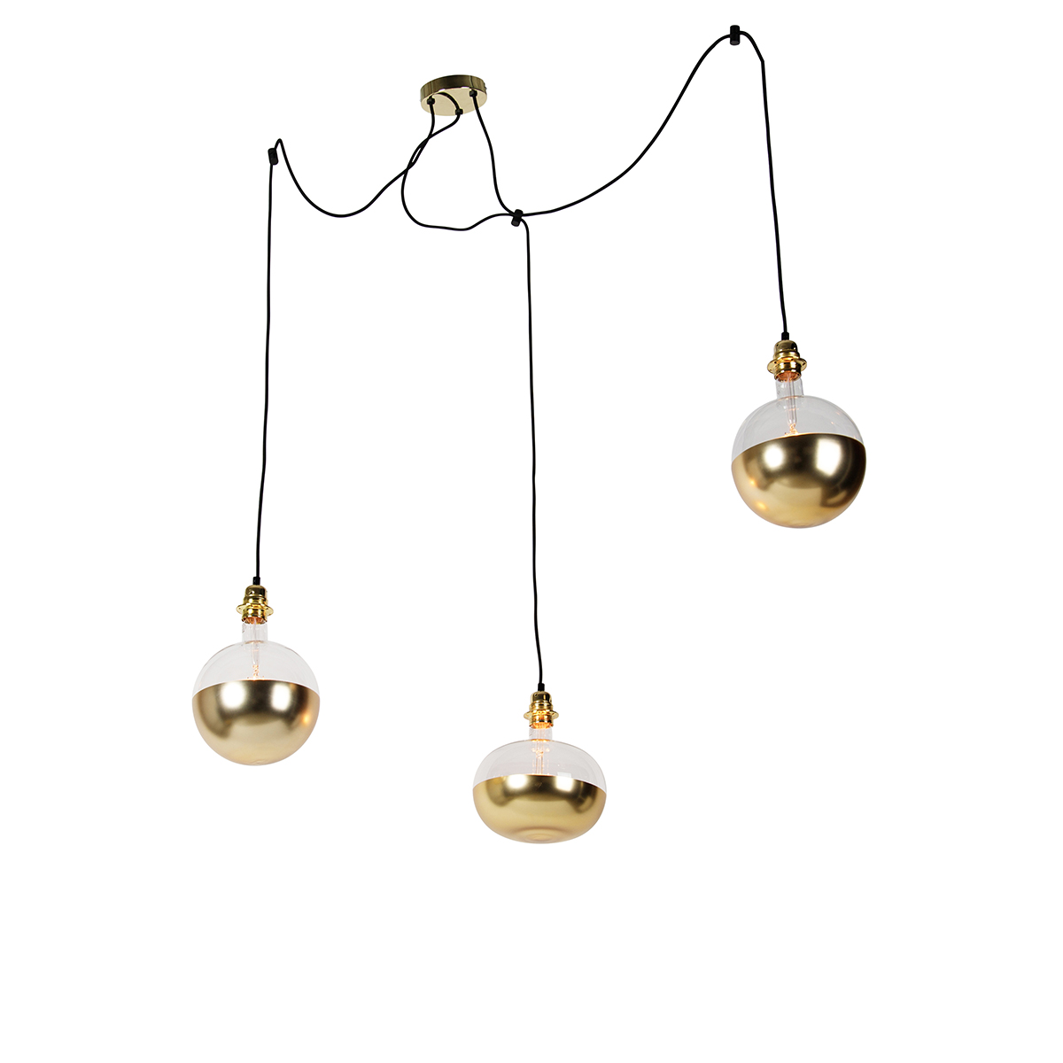 Hanglamp goud 3-lichts incl. Kopspiegel goud dimbaar - Cava Luxe