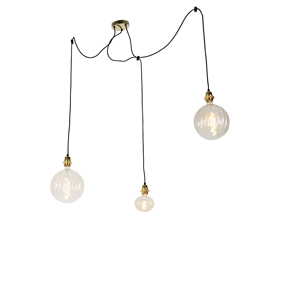 Hanglamp goud 3-lichts incl. LED amber dimbaar - Cava Luxe