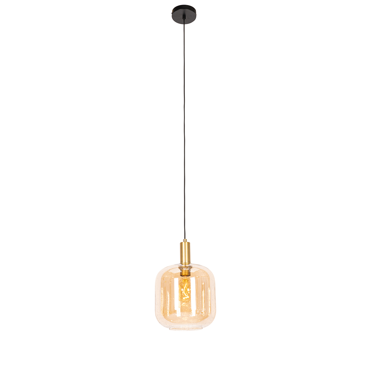 Lampada a sospensione smart nera con ottone e vetro ambrato incl. Wifi G95 - Zuzanna