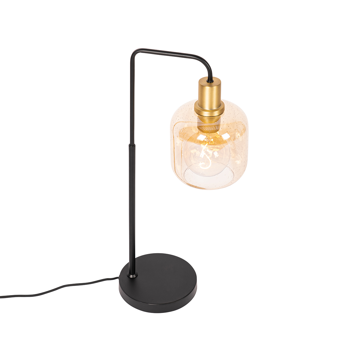 Lampada da tavolo di design nera con ottone e vetro ambrato - Zuzanna