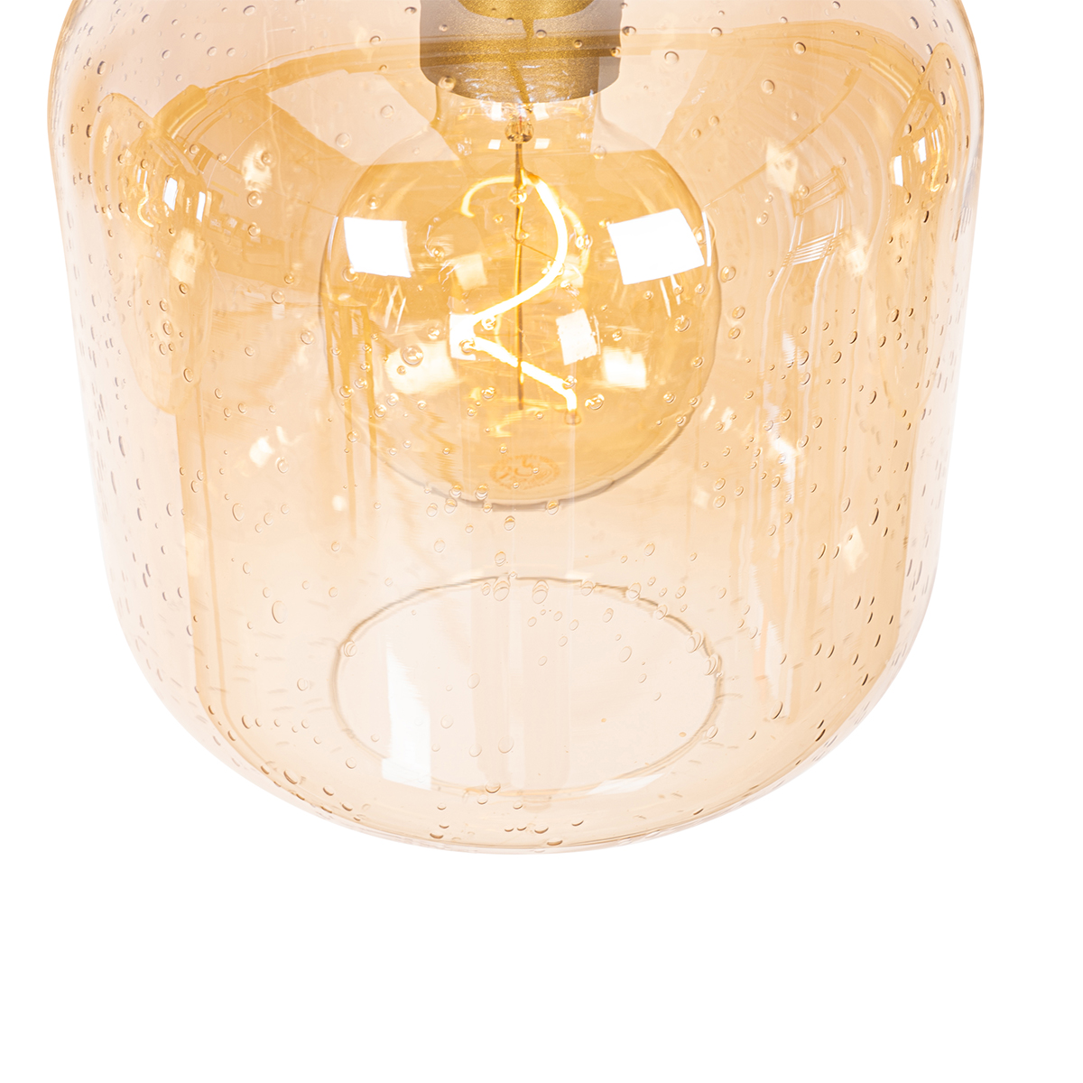 Lampada a sospensione smart nera con ottone e vetro ambrato 4 luci incl. 4 Wifi G95 - Zuzanna