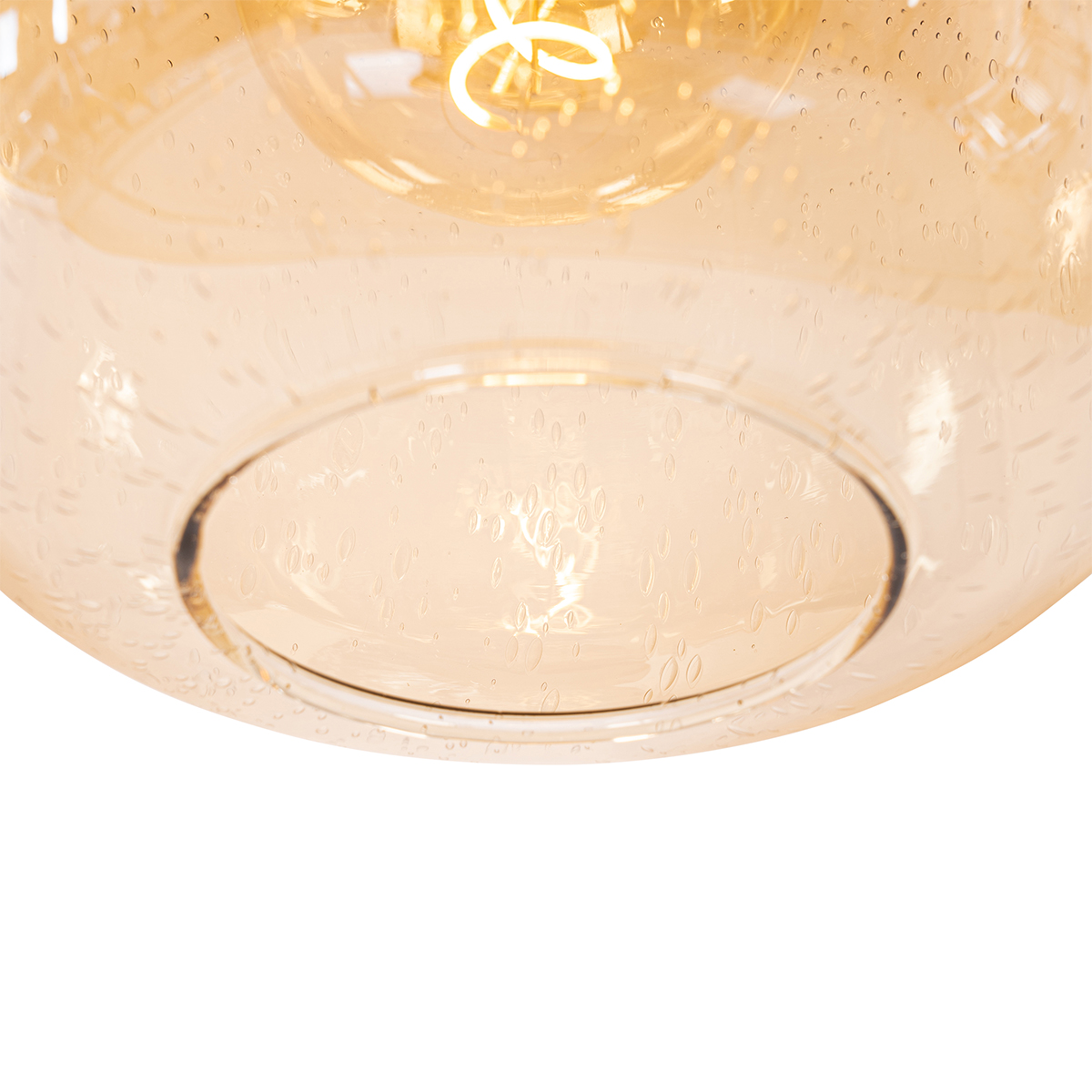 Lampada a sospensione smart nera con ottone e vetro ambrato 4 luci incl. 4 Wifi G95 - Zuzanna