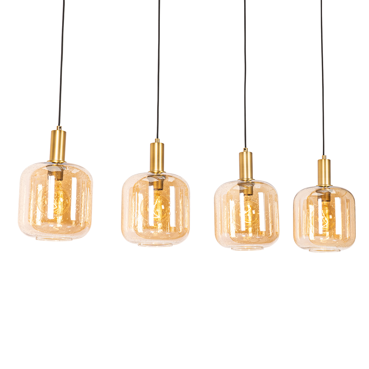 Lámpara colgante de diseño negra con latón y cristal ámbar 4 luces - Zuzanna
