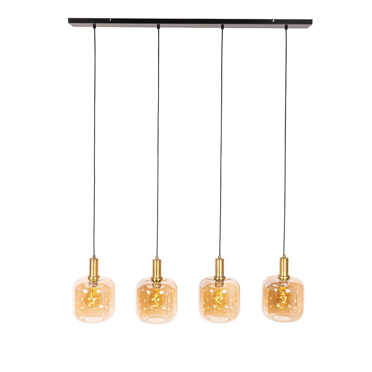 Lámpara colgante de diseño negra con latón y cristal ámbar 4 luces - Zuzanna