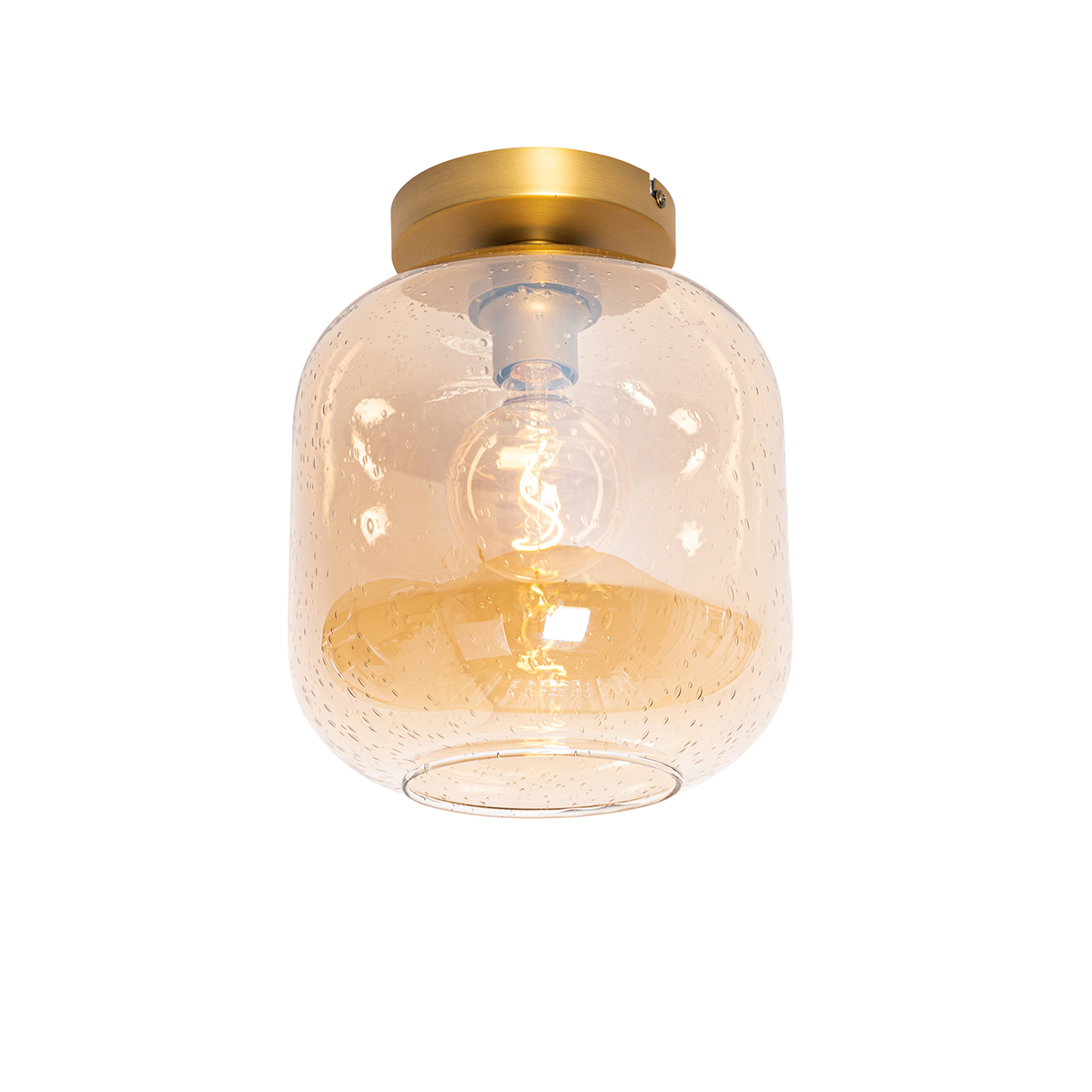 Design ceiling lamp brass and amber glass - Zuzanna