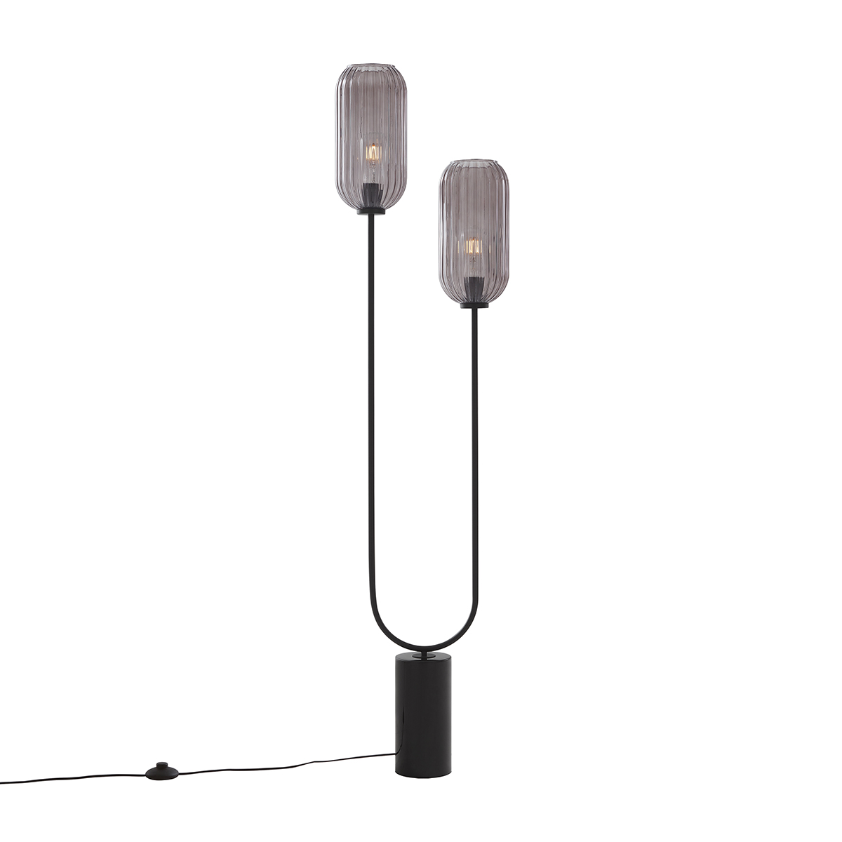 Art Deco stojaca lampa čierna s dymovým sklom 2-svetlo - Rid
