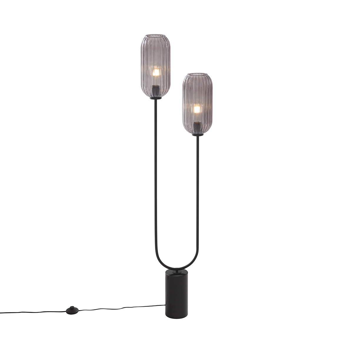 lampadaire art déco noir avec verre fumé 2 lumières - rid