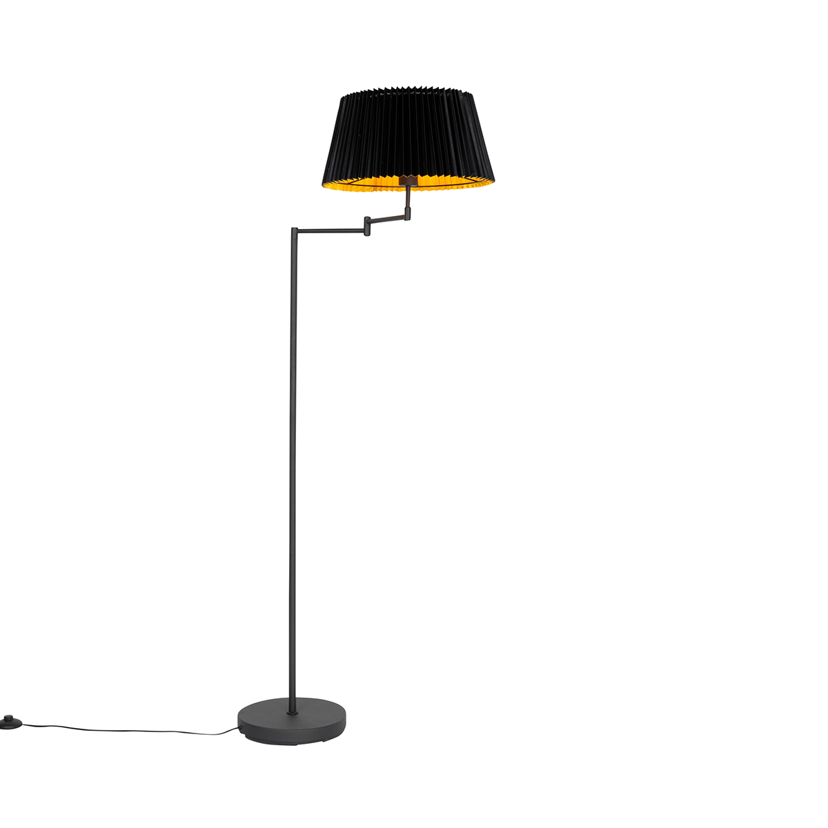 E-shop Čierna stojaca lampa s čiernym skladaným tienidlom a nastaviteľným ramenom - Ladas Deluxe