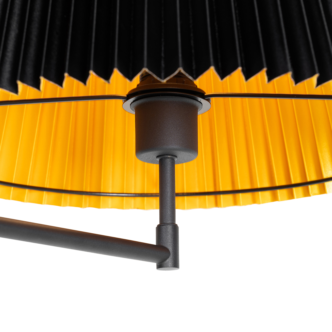 lampadaire noir avec abat-jour plissé noir et bras réglable - ladas deluxe