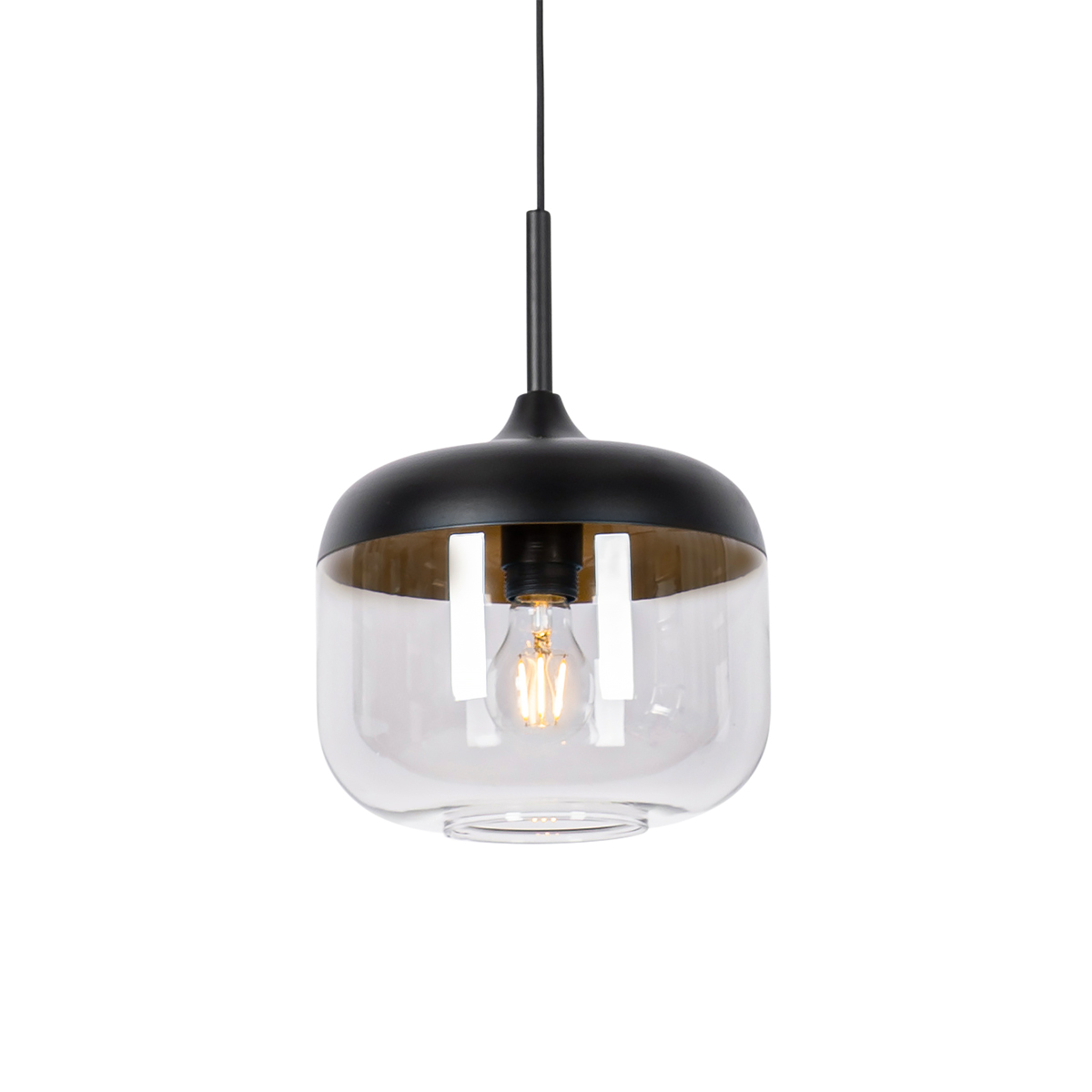 Lampă suspendată de design neagră cu auriu și sticlă fum - Kyan