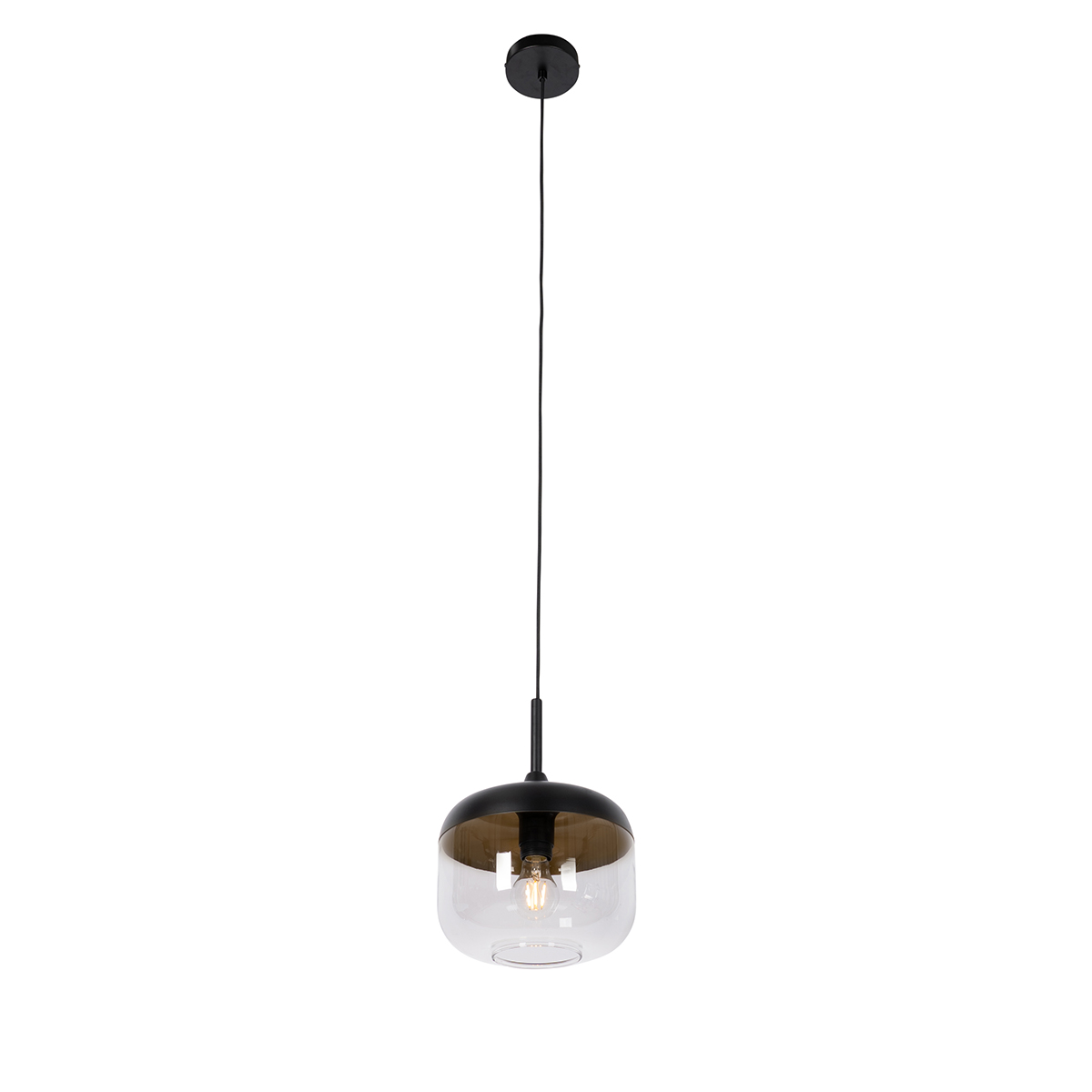 Lámpara colgante de diseño negra con cristal dorado y ahumado - Kyan