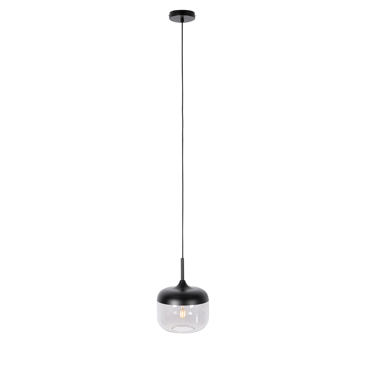 Lampada a sospensione di design nera con vetro oro e fumé - Kyan