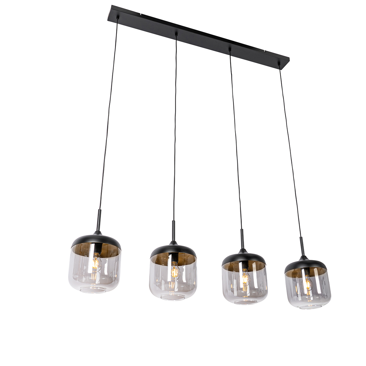 Lámpara colgante de diseño negra con cristal dorado y ahumado 4 luces - Kyan