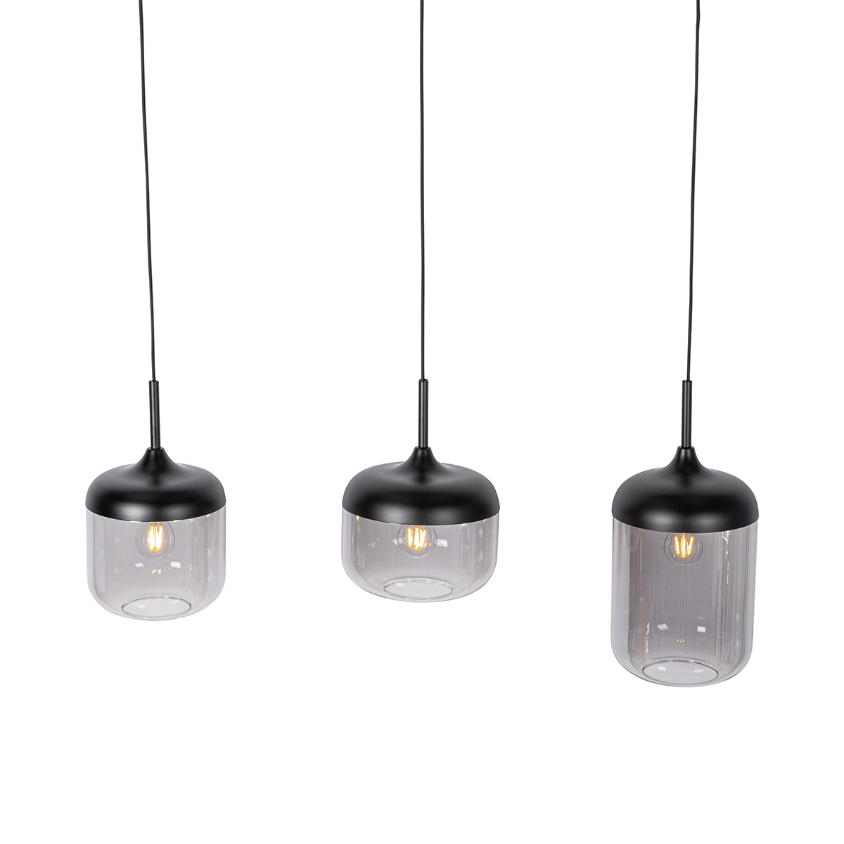 Lampada a sospensione di design nera con vetro oro e fumé 3 luci - Kyan