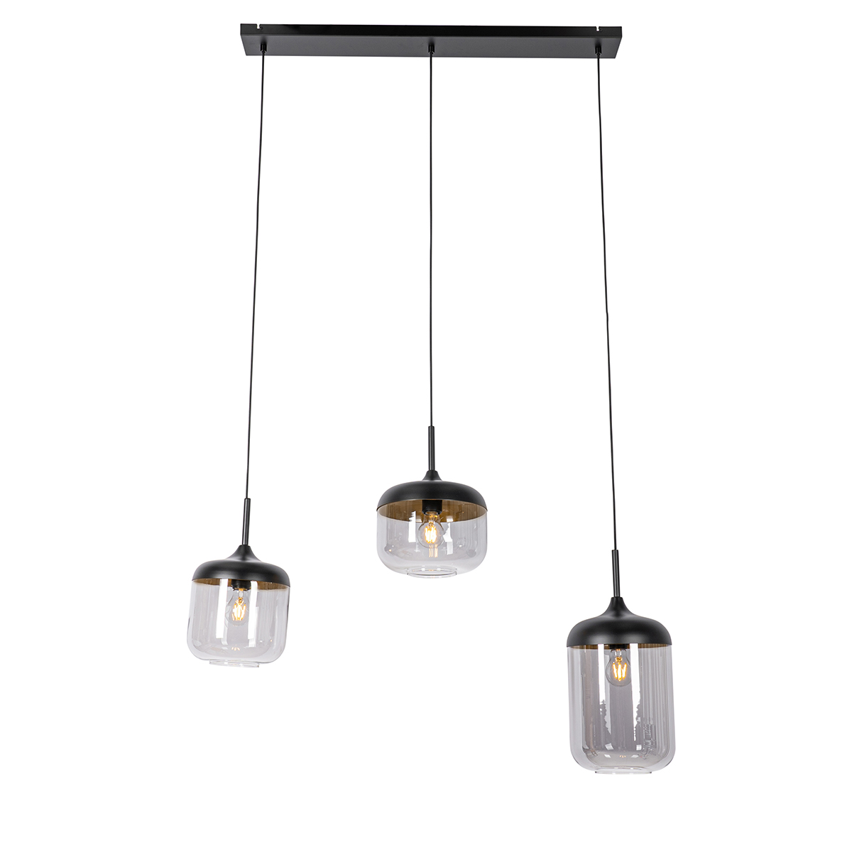 Lampada a sospensione di design nera con vetro oro e fumé 3 luci - Kyan