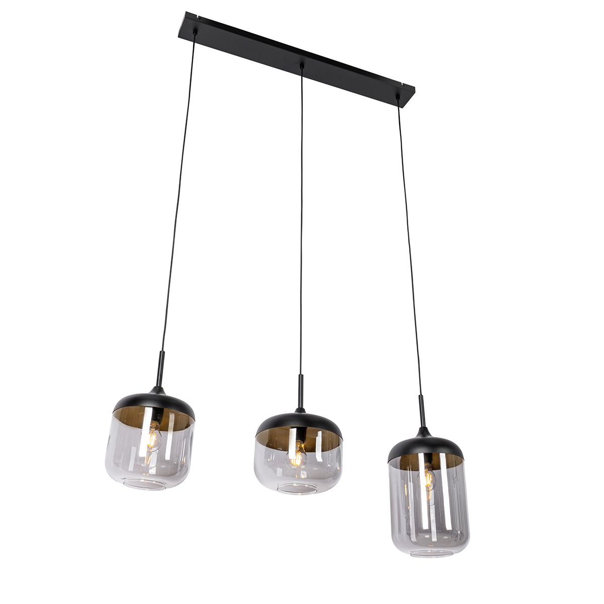 Lámpara colgante de diseño negra con cristal dorado y ahumado 3-luces - Kyan