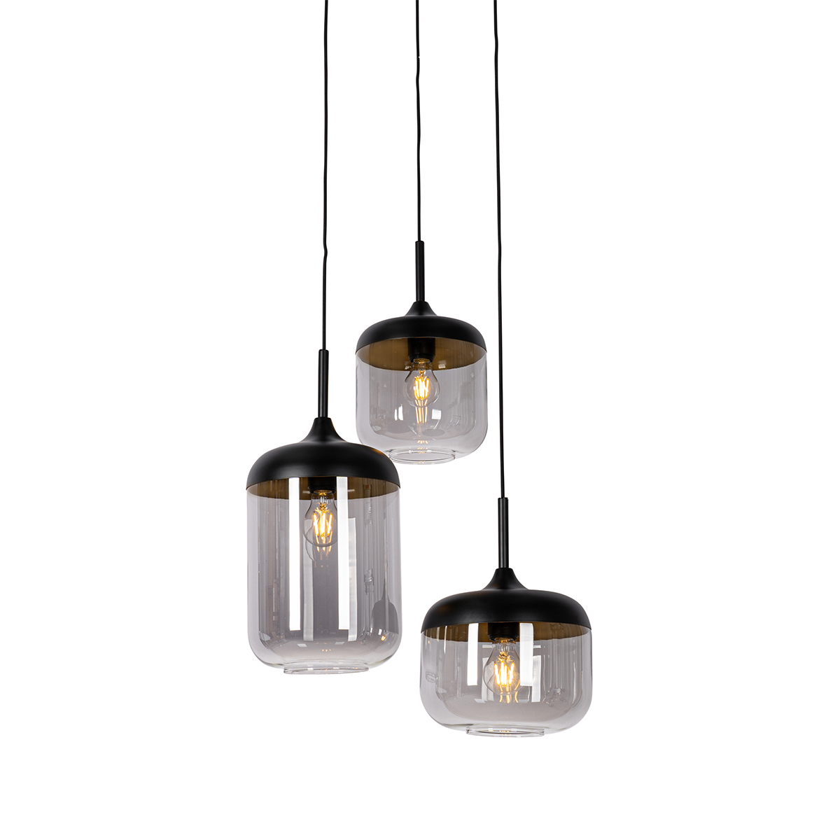 lampe à suspension noire avec verre doré et fumé 3 lumières ronde - kyan