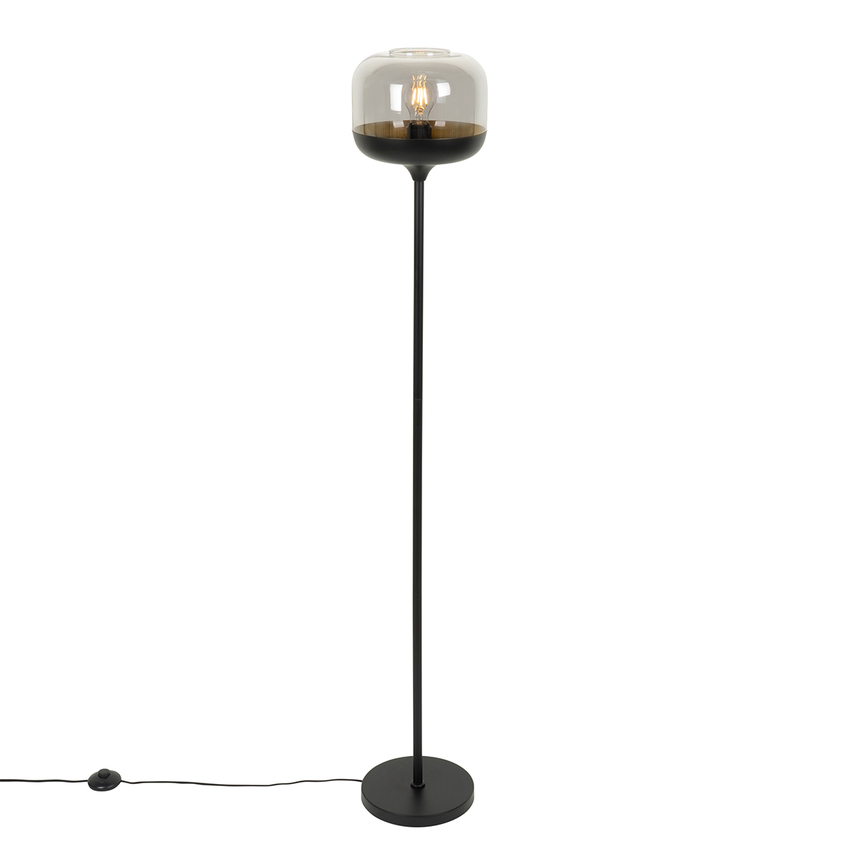 lampadaire design noir avec verre doré et fumé - kyan