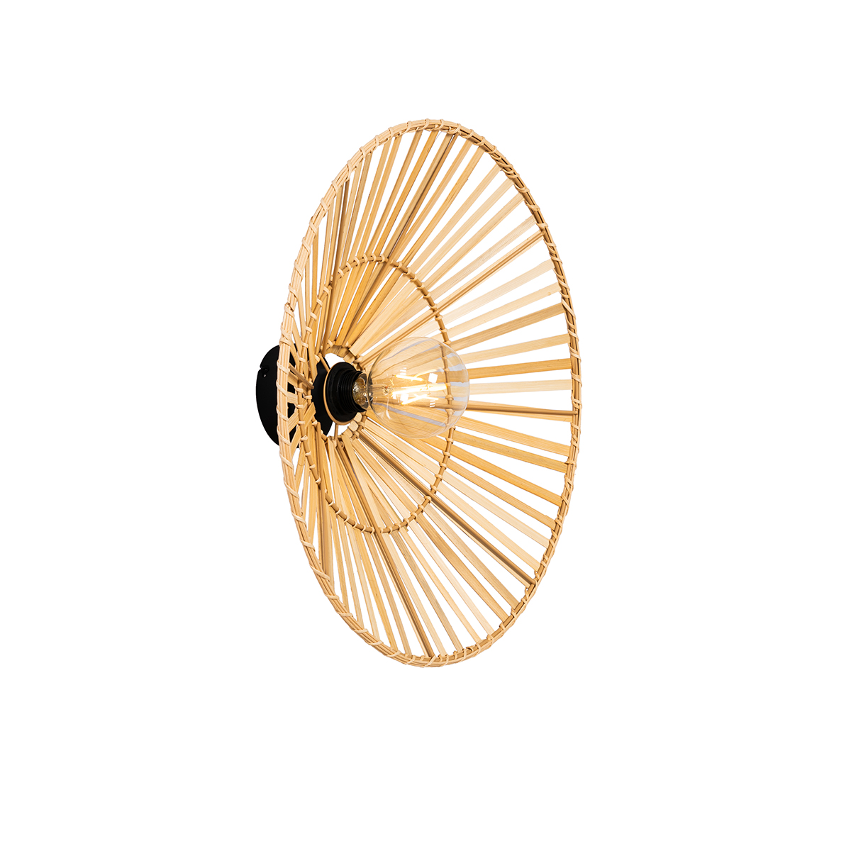 Orientálne nástenné svietidlo čierne s prírodným bambusom - Pua