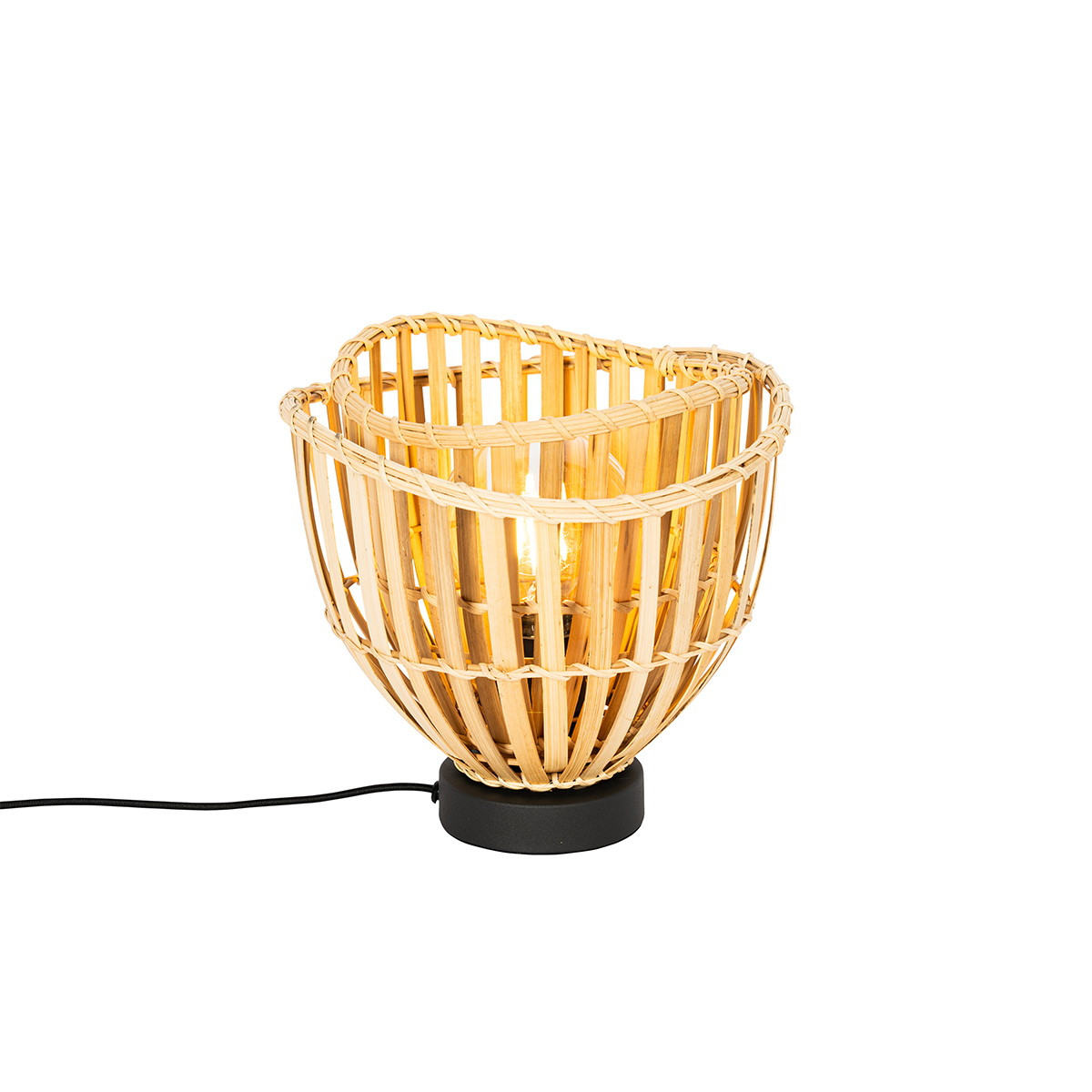 Levně Orientální stolní lampa černá s přírodním bambusem - Pua