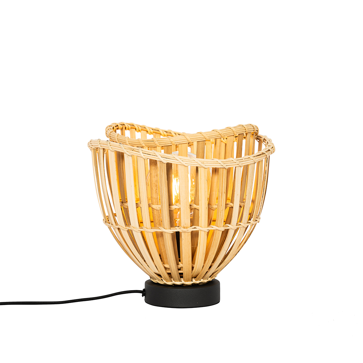 Lampada da tavolo orientale nera con bambù naturale - Pua