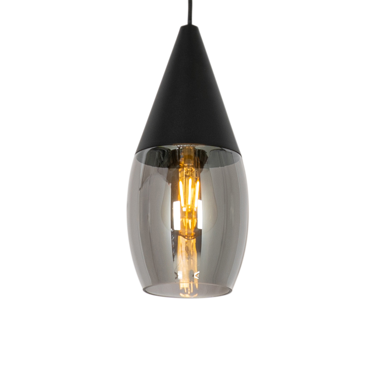 Lampe à suspension moderne noire avec verre fumé – Drop