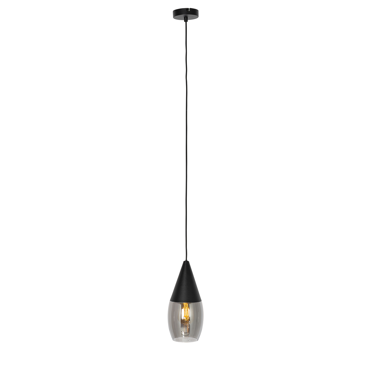 Lampada a sospensione moderna nera con vetro fumé - Drop