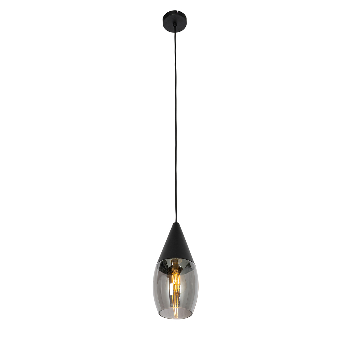 Lampada a sospensione moderna nera con vetro fumé - Drop
