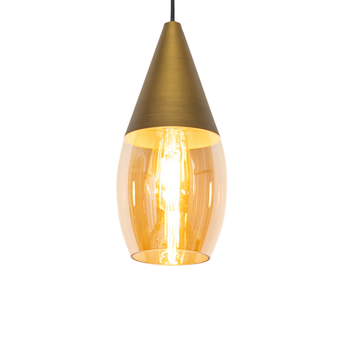 Modern hanging lamp gold with amber glass - Drop