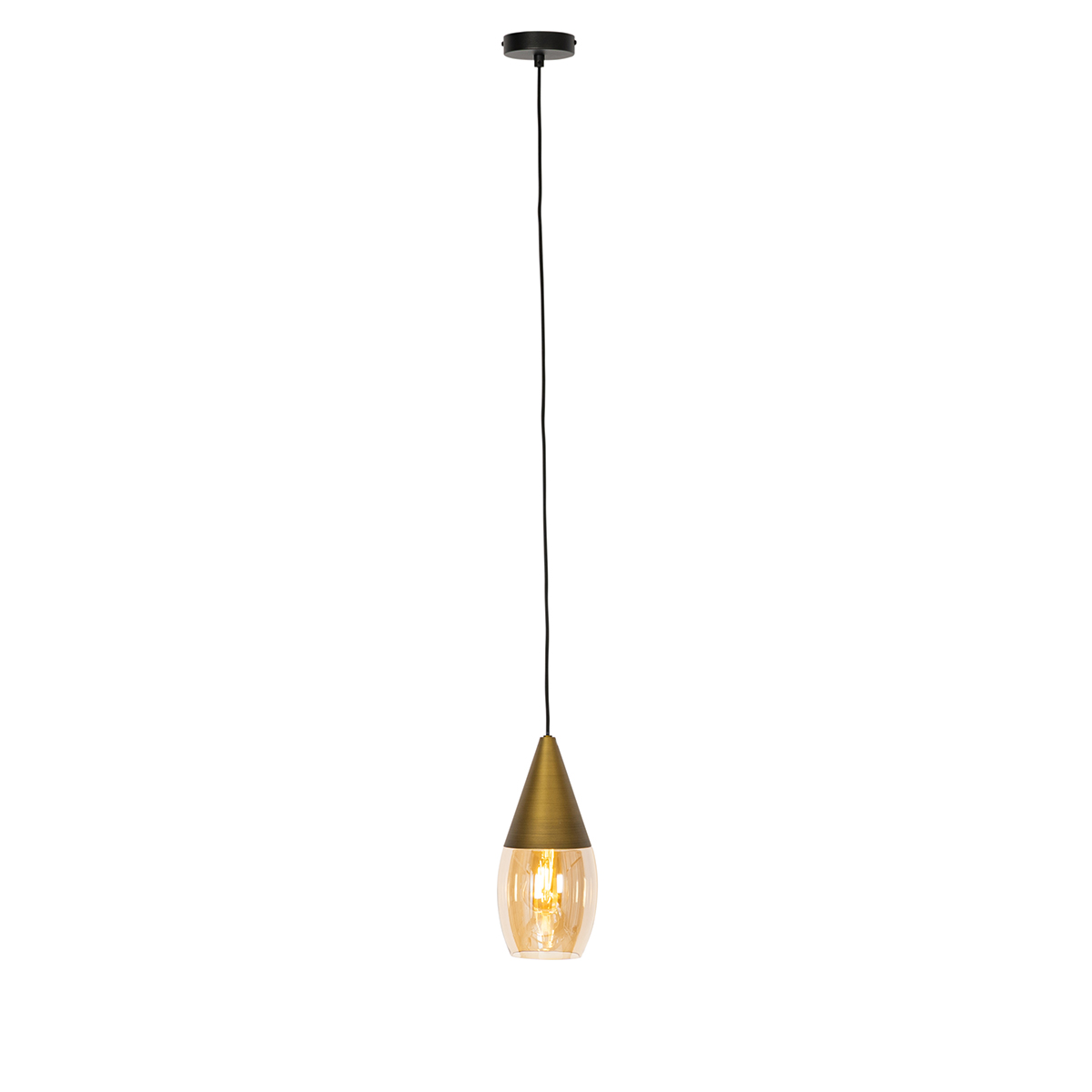 Lámpara colgante moderna dorada con cristal ámbar - Drop