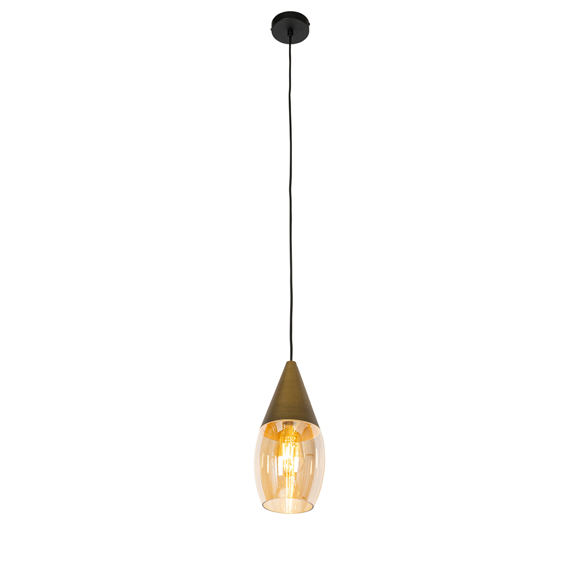 Lámpara colgante moderna dorada con cristal ámbar - Drop