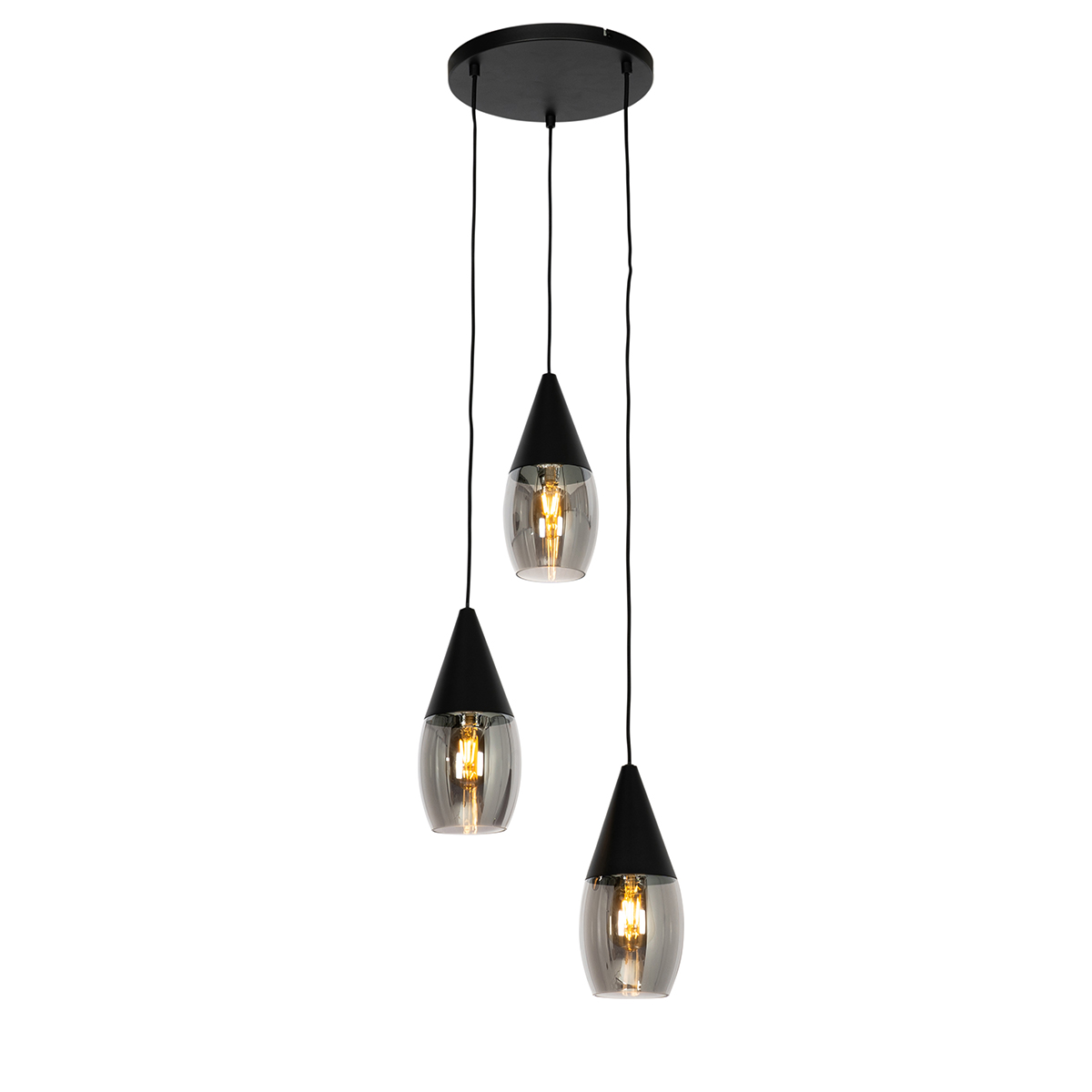 Modern hanging lamp black with smoke glass 3-light - Drop