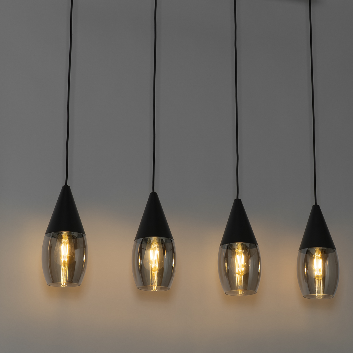 Qazqa Pendelleuchte Stavelot - 5-flammig, Schwarz Mit Rauchglas, Dimmbar, Für E27 LED, 40cm Durchmesser