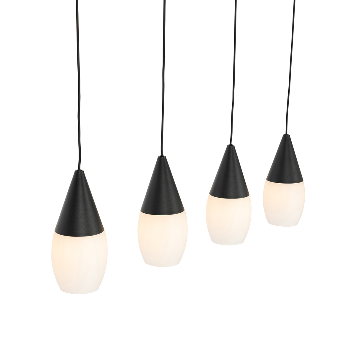 Modern Pendant Light Black with Opal Glass 4-Light - Drop