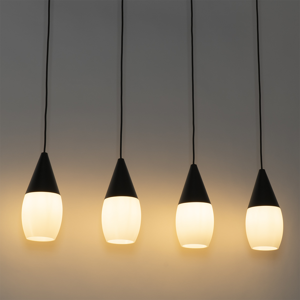 Modern Pendant Light Black with Opal Glass 4-Light - Drop