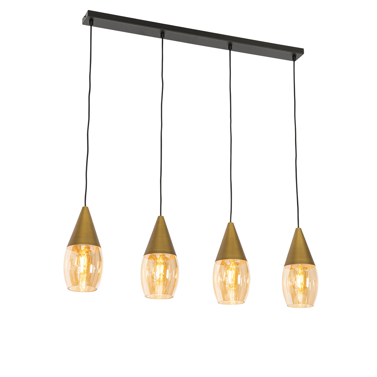 Modern hanging lamp gold with amber glass 4-light - Drop