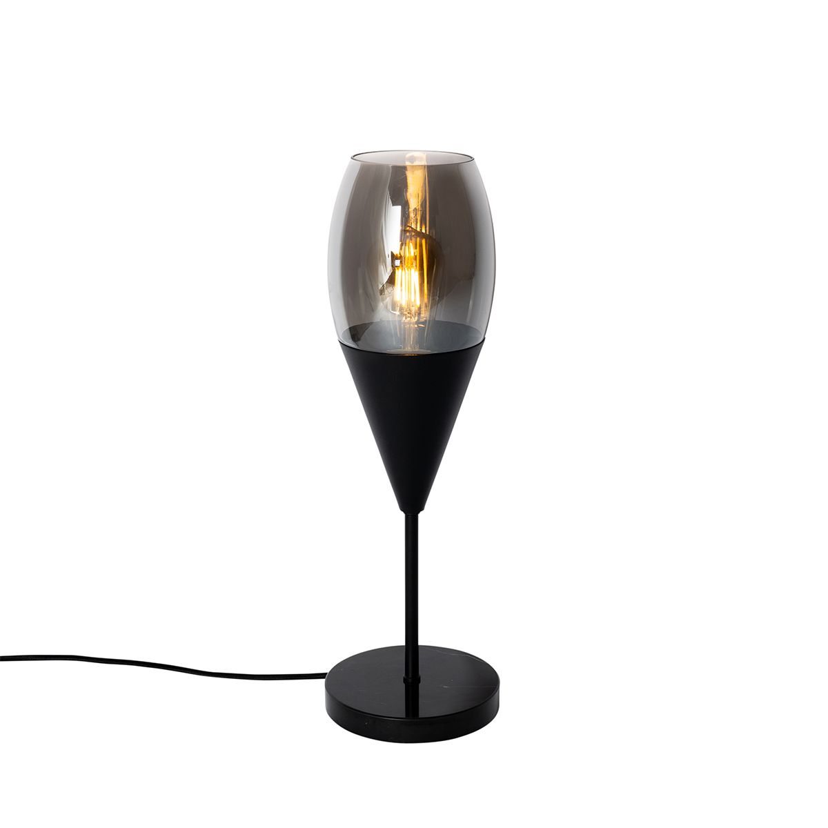 Modern table lamp black with smoke glass - Drop