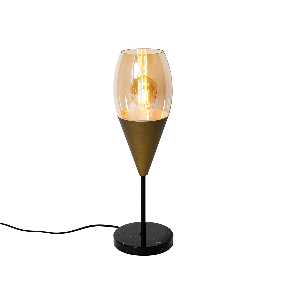 Modern table lamp gold with amber glass - Drop