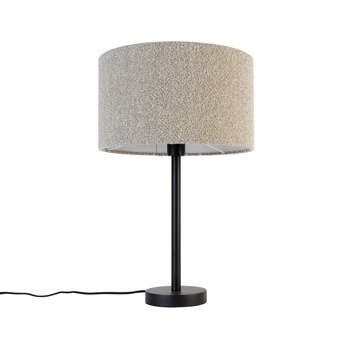 Modern asztali lámpa fekete boucle ernyővel taupe 35 cm - Simplo