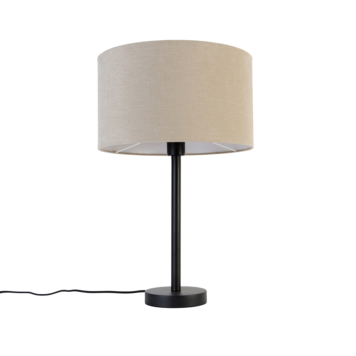 Levně Moderní stolní lampa černá se stínítkem světle hnědá 35 cm - Simplo