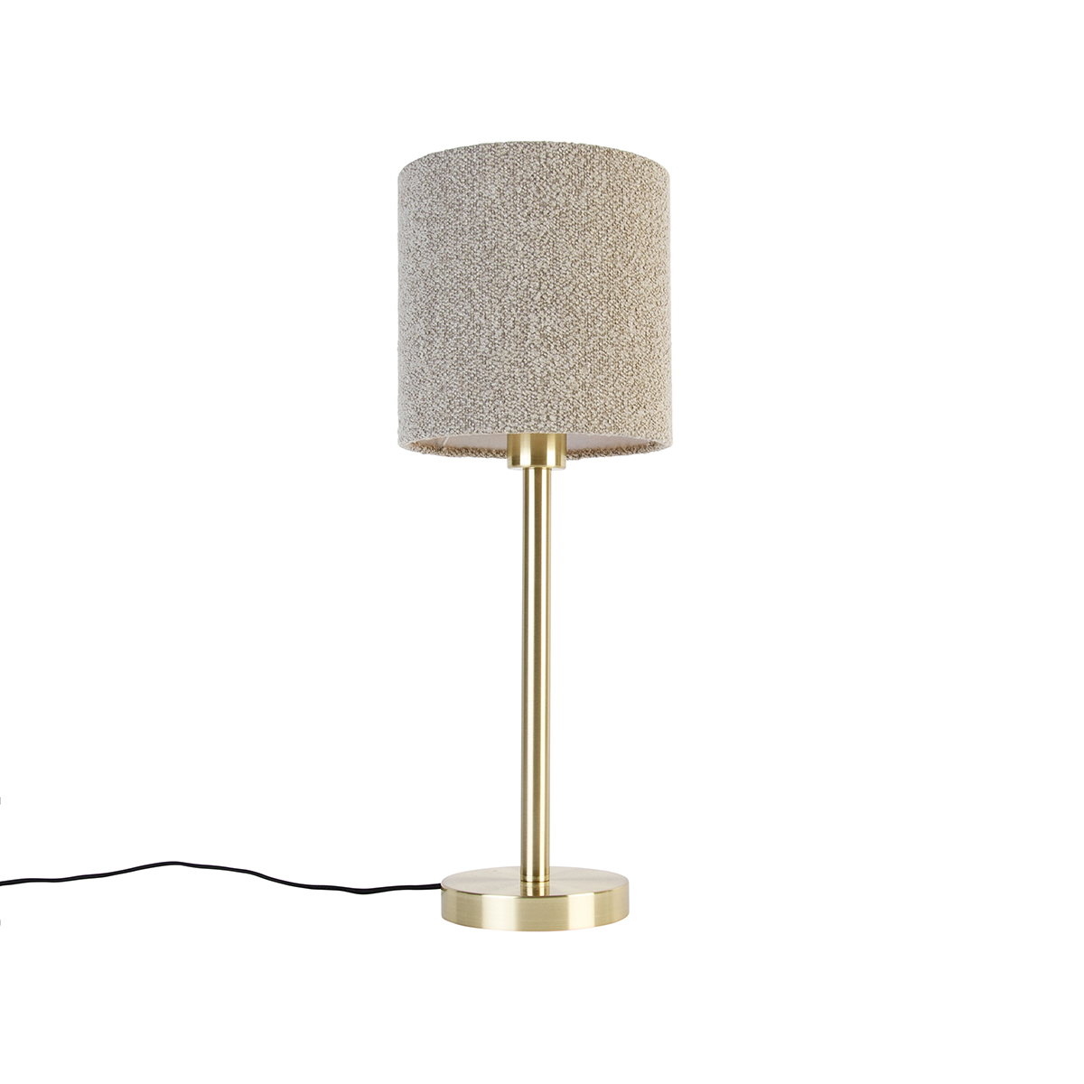Klasszikus sárgaréz asztali lámpa boucle ernyővel, taupe 20 cm - Simplo