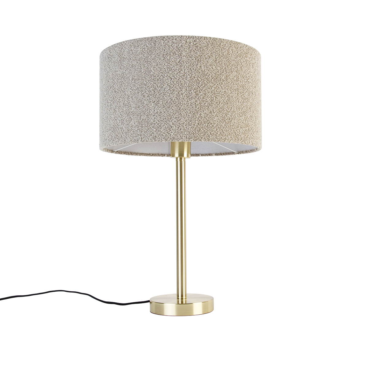 Klasszikus sárgaréz asztali lámpa boucle ernyővel, taupe 35 cm - Simplo