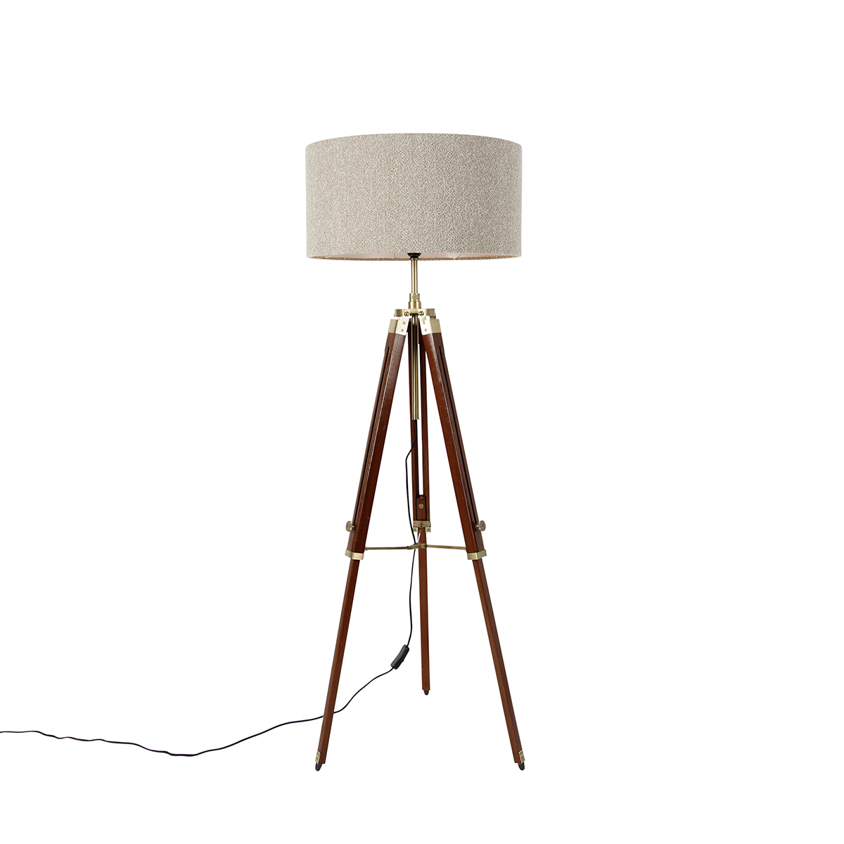 Sárgaréz állólámpa boucle ernyővel taupe 50 cm-es állvány - Cortin