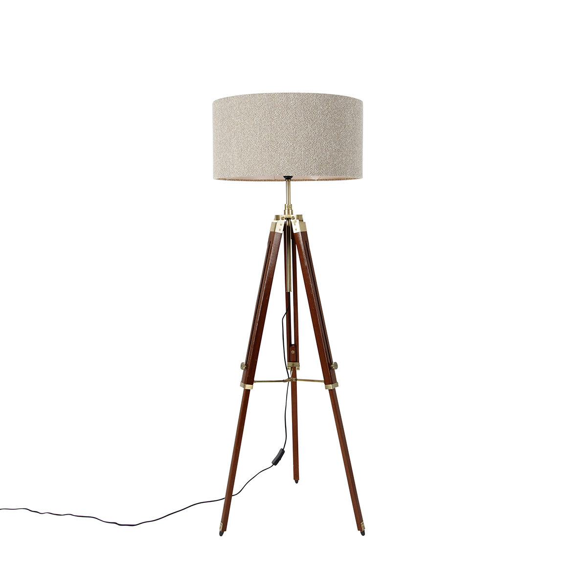 Vloerlamp messing met boucle kap taupe 50 cm tripod - Cortin
