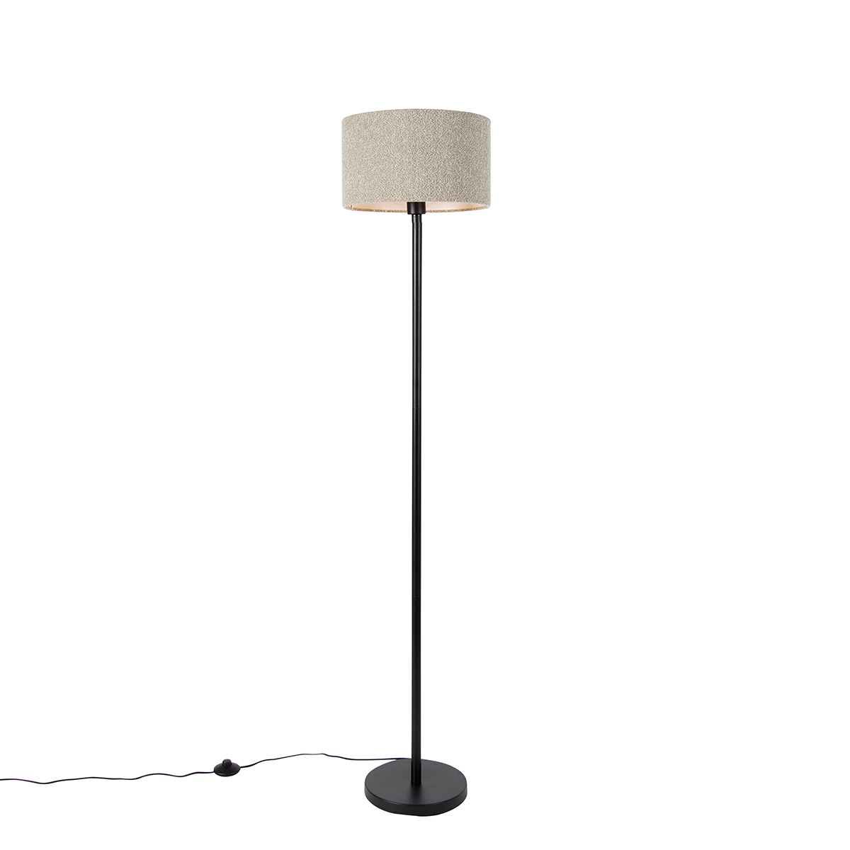 Fekete állólámpa, boucle ernyővel, taupe 35 cm - Simplo