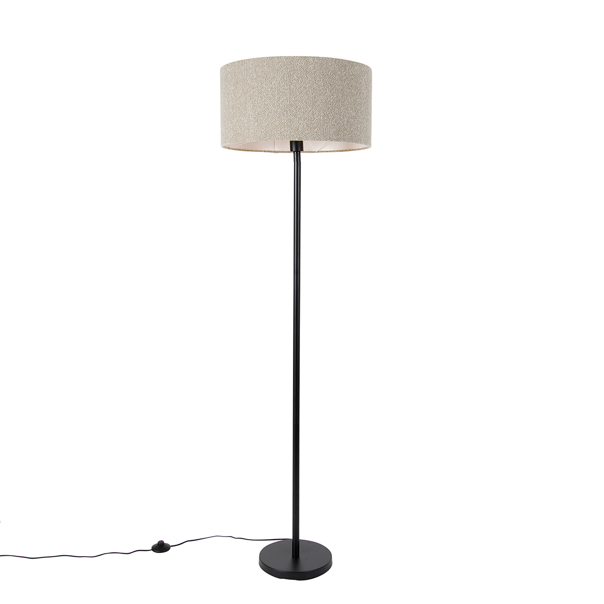 Állólámpa fekete, boucle ernyővel, taupe 50 cm - Simplo