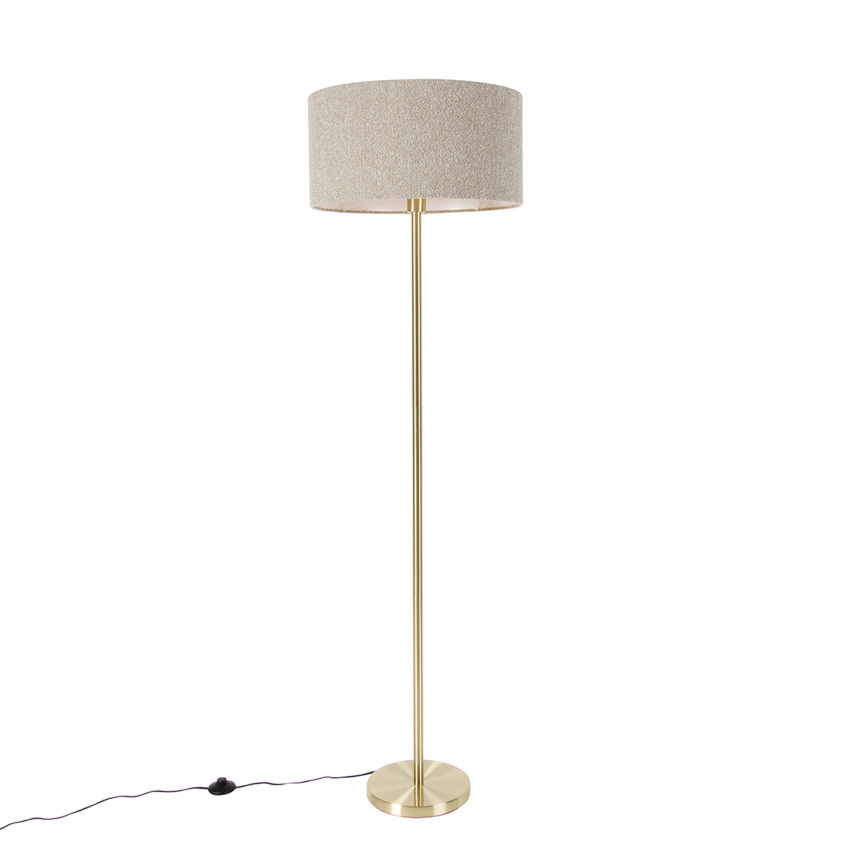 Vloerlamp messing met boucle kap taupe 50 cm - Simplo