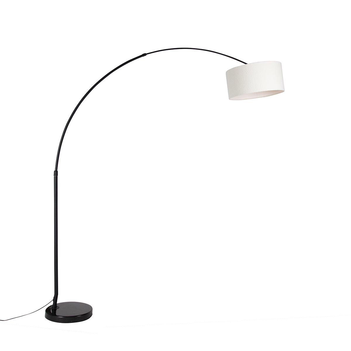 Modern båglampa svart med boucle-skärm vit 50 cm – XXL