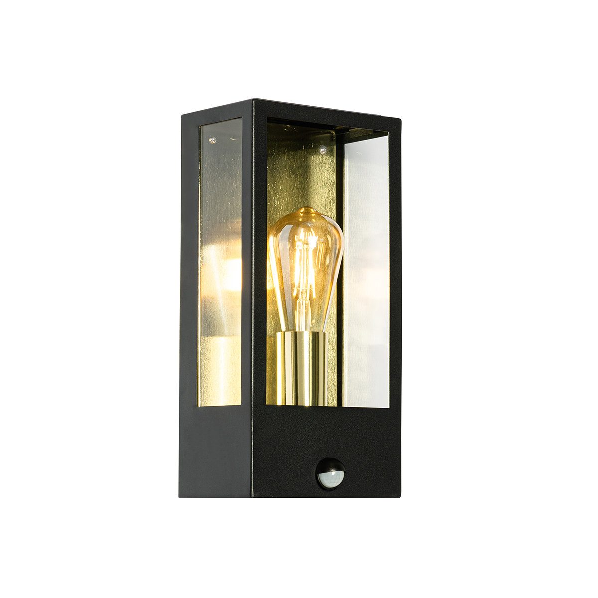 Vonkajšie nástenné svietidlo čierne so zlatom a detektorom pohybu - Rotterdam Vonkajšie nástenné svietidlo čierne so zlatom a detektorom pohybu - Rotterdam