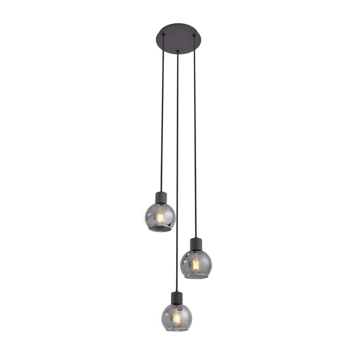 lampe à suspension art déco noire avec verre fumé ronde 3 lumières - vidro